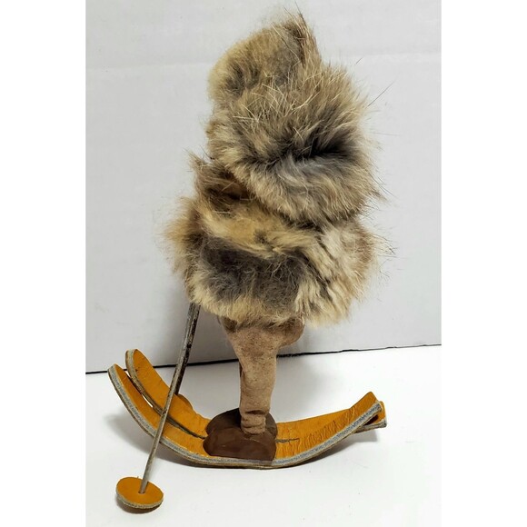 Vintage Polish Skier Doll Real Fur Hood Hand Painted Face Leather Suede - Picture 12 of 16